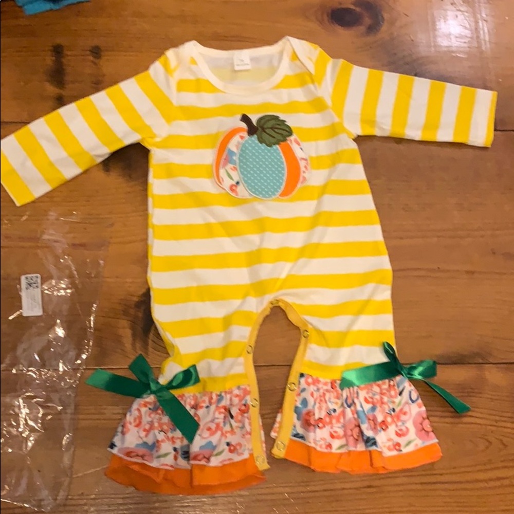 Pumpkin Striped Romper